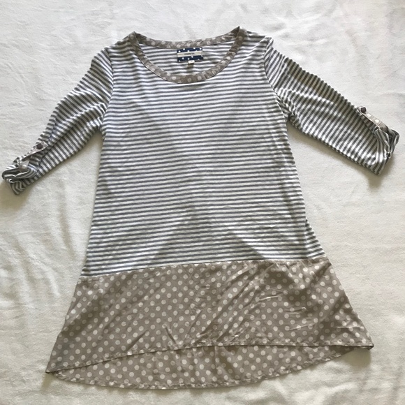 Comme Toi Stripe and Polka Dot 3/4 T-Shirt - Picture 1 of 3